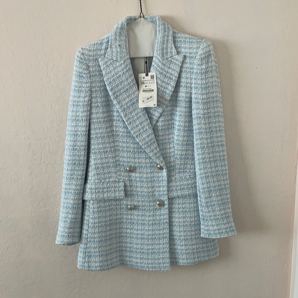 NWT Zara Textured blazer in light blue
